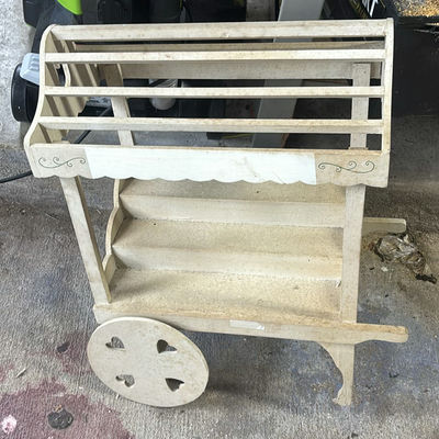 Vintage cream rolling cart and arch fretwork panels - Image 1 of 5
