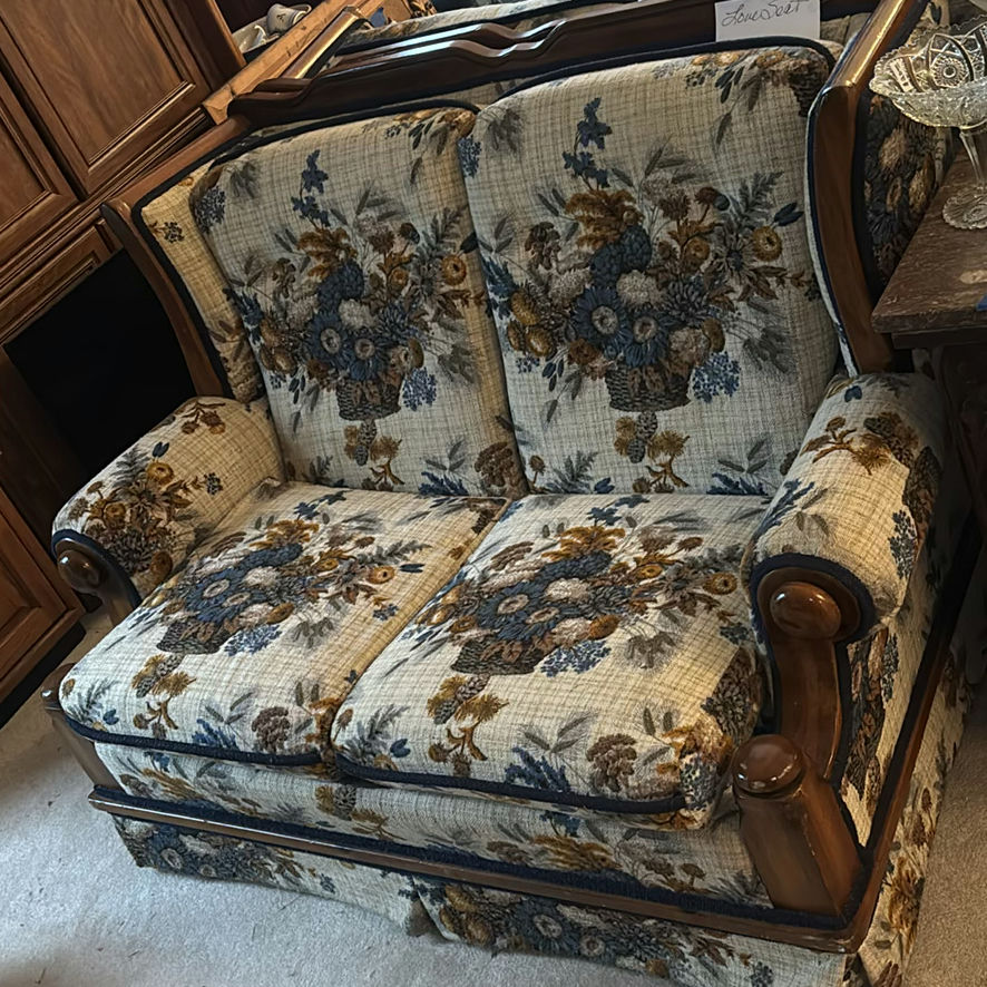 Vintage floral upholstered sofa set - image 9 of 13
