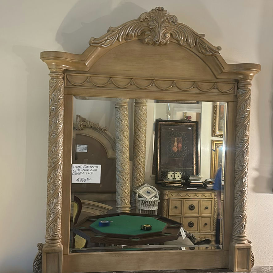 Ornate carved dresser with mirror - image 2 of 8