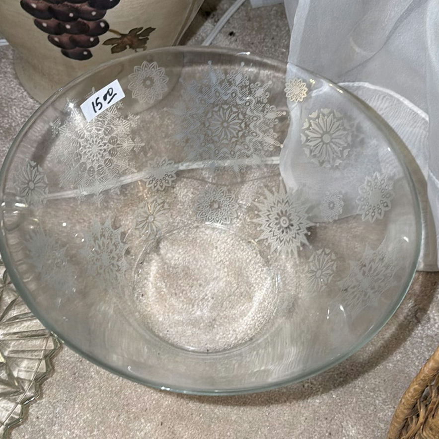 Grapevine-Decorated Ceramic Vases with White Roses and Etched Glassware - image 4 of 8
