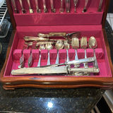 Antique wooden silverware chest with silver-plated flatware - thumbnail 3 of 4