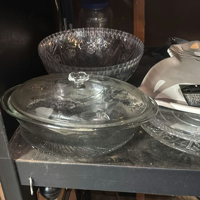 Etched glassware and serving bowls collection - Image 1 of 6