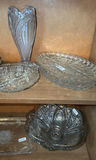 Etched clear glass serving pieces with rose motif - thumbnail 2 of 9