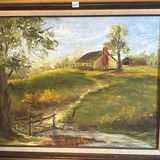 Ornate gilt metal candlesticks and framed pastoral landscape painting - thumbnail 6 of 7