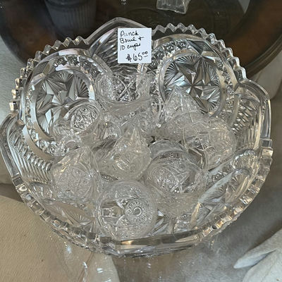Crystal punch bowl with ten cups - Image 1 of 5