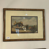 Framed floral still life prints, vintage carriage scenes, and a round wall clock - thumbnail 4 of 6
