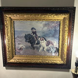 Framed painting of rider on horse with hounds - thumbnail 1 of 7