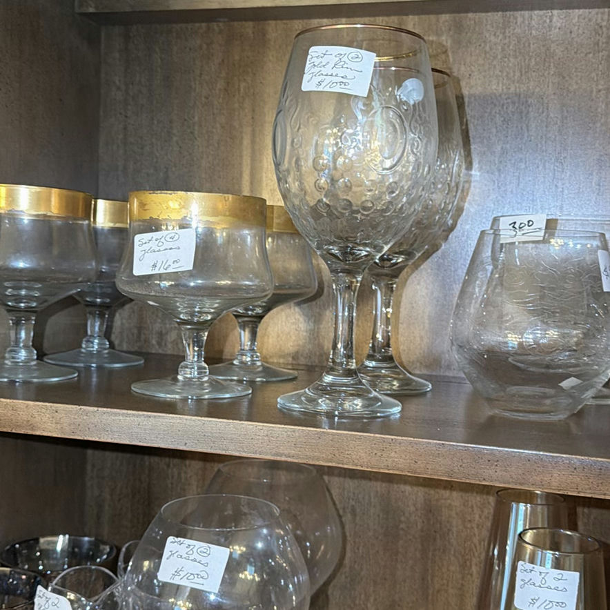 Assorted glassware: champagne flutes, wine glasses, goblets, and a crystal pitcher - image 3 of 8