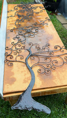 Wrought-iron tree sculpture on rusted metal sheet - Image 1 of 4
