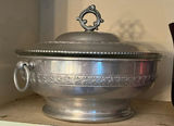 Silver plated chafing dish, red etched vase, and curved metal stand - thumbnail 2 of 4