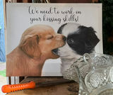 Kissing puppies sign with glassware, teapot, and vintage kitchenware - thumbnail 1 of 7
