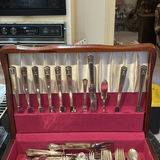 Antique wooden silverware chest with silver-plated flatware - thumbnail 4 of 4