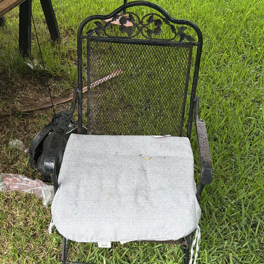 Outdoor metal chairs and decorative iron plant stand - image 6 of 6