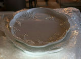 Casserole dish with lid, embossed glass mugs, grape-relief cup, diamond-pattern vase, and ornate framed tile art - thumbnail 6 of 9