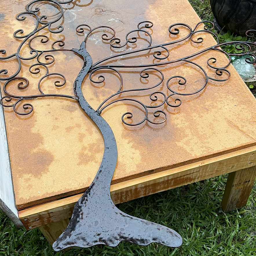 Wrought-iron tree sculpture on rusted metal sheet - image 2 of 4