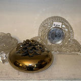 Crystal glass bowls, clock, and brass decorative items - thumbnail 3 of 5