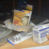 Glass cake stands, ornate metal stands, jars, and sandwich maker kit - thumbnail 2 of 5