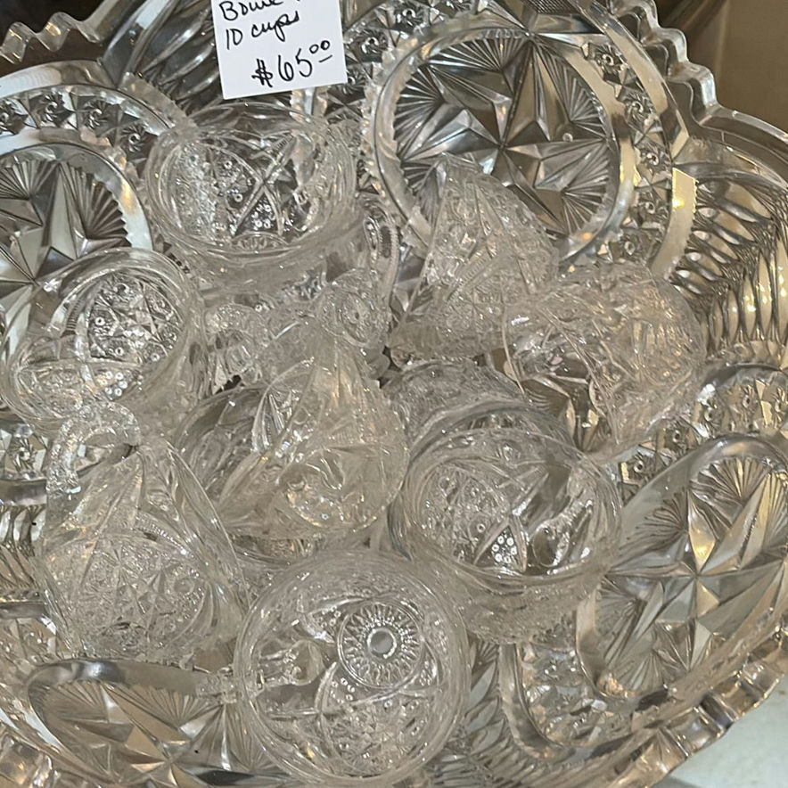Crystal punch bowl with ten cups - image 5 of 5
