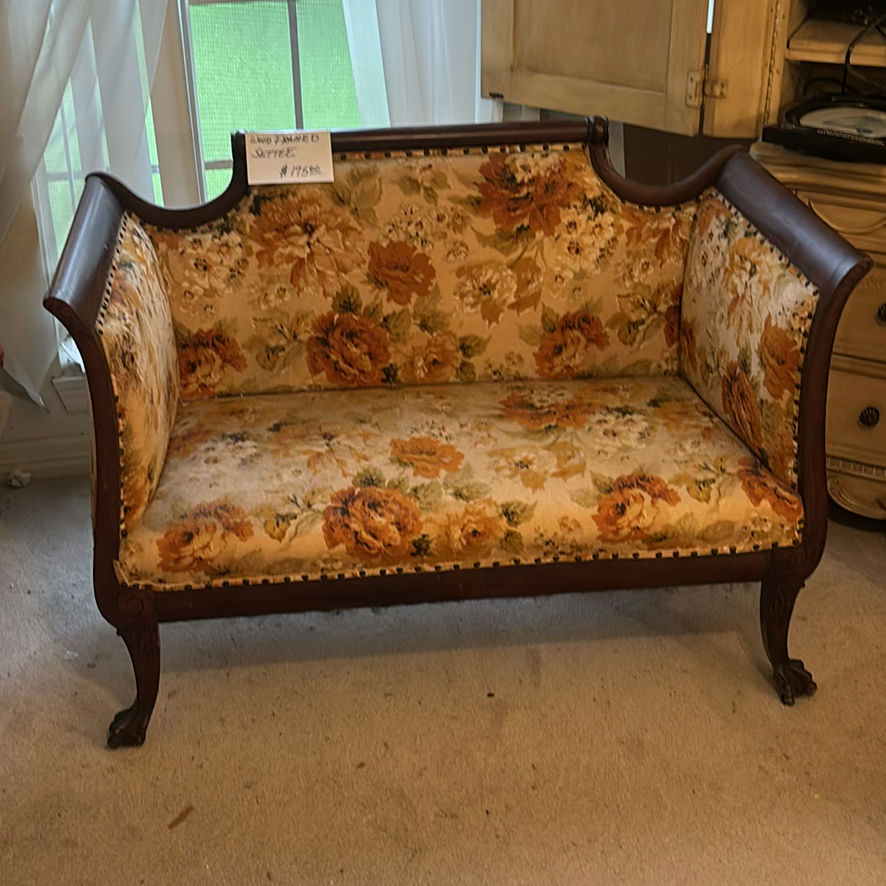 Vintage floral-printed wood-framed settee - image 1 of 4