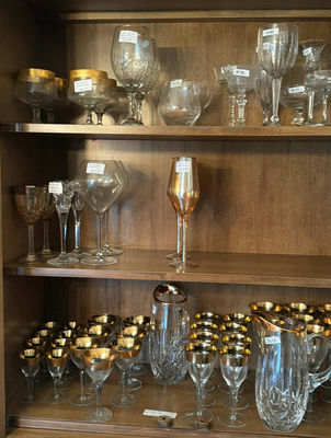 Assorted glassware: champagne flutes, wine glasses, goblets, and a crystal pitcher - Image 1 of 8