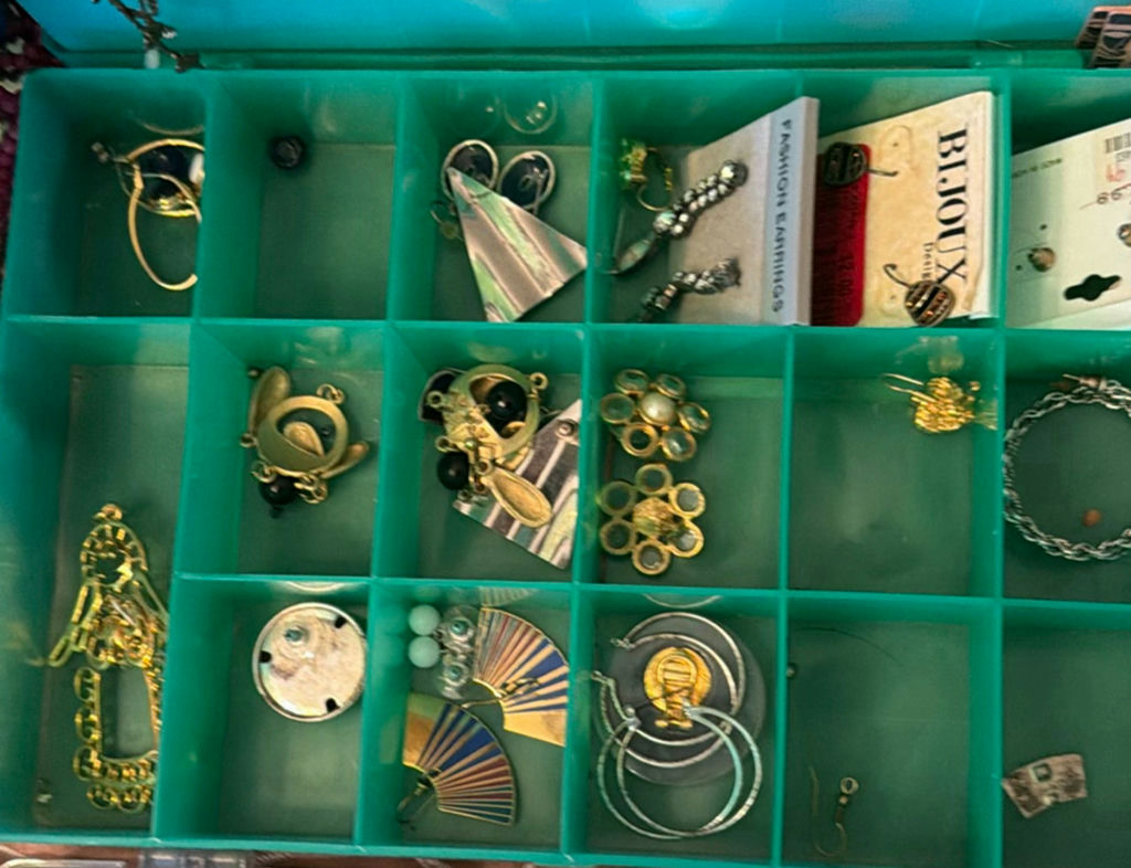 Assorted jewelry in a multi-compartment organizer - image 4 of 13