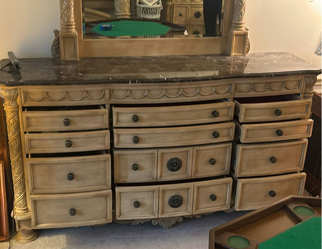 Ornate carved dresser with mirror - image 5 of 8