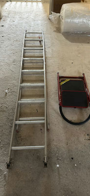 Aluminum extension ladder and red folding step stool - Image 1 of 6