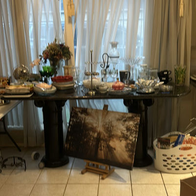 Assorted Dinnerware, Glassware and Decor on Display Table - Image 1 of 7