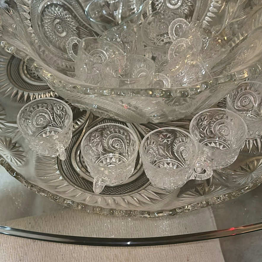 Crystal punch bowl set with pedestal and matching cups - image 2 of 7