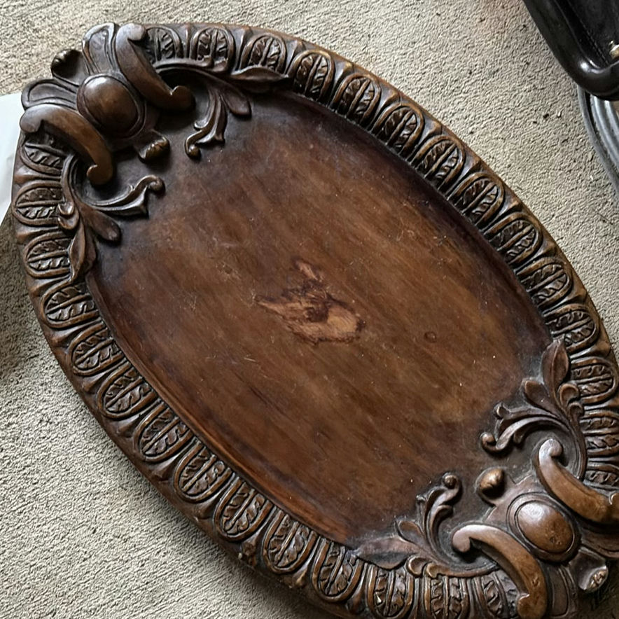 Glass bakeware, ornate wooden tray, and leather roll organizer - image 6 of 6