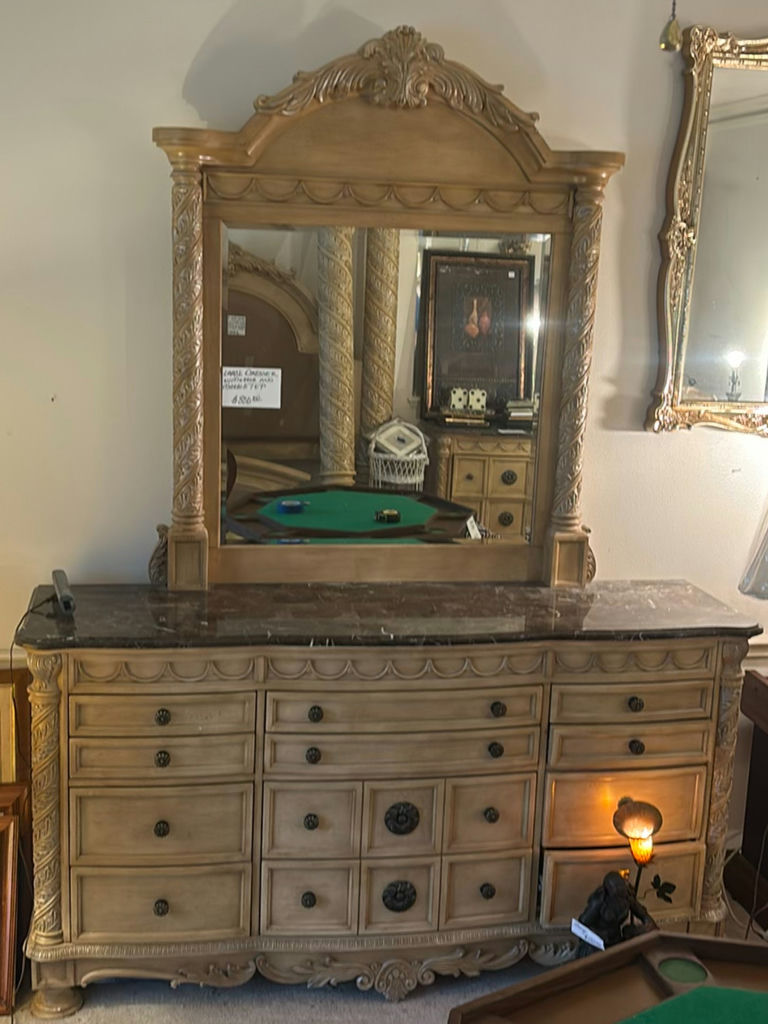 Ornate carved dresser with mirror - image 1 of 8