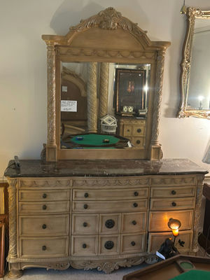 Ornate carved dresser with mirror - Image 1 of 8