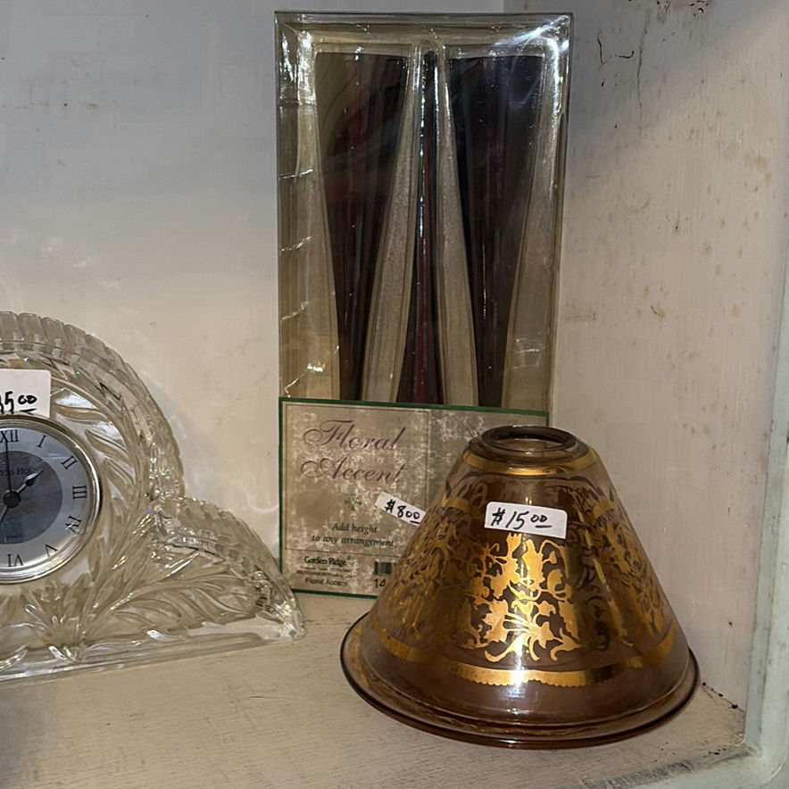 Crystal glass bowls, clock, and brass decorative items - image 4 of 5