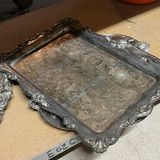 Floral Teapot, Ornate Silver plated Trays, Enamel Pot, and Glass Jar - thumbnail 3 of 4