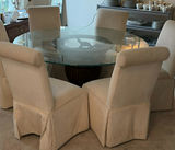 Round Glass-Top Dining Table with Slipcovered Chairs - thumbnail 1 of 7