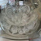 Crystal punch bowl set with pedestal and matching cups - thumbnail 1 of 7