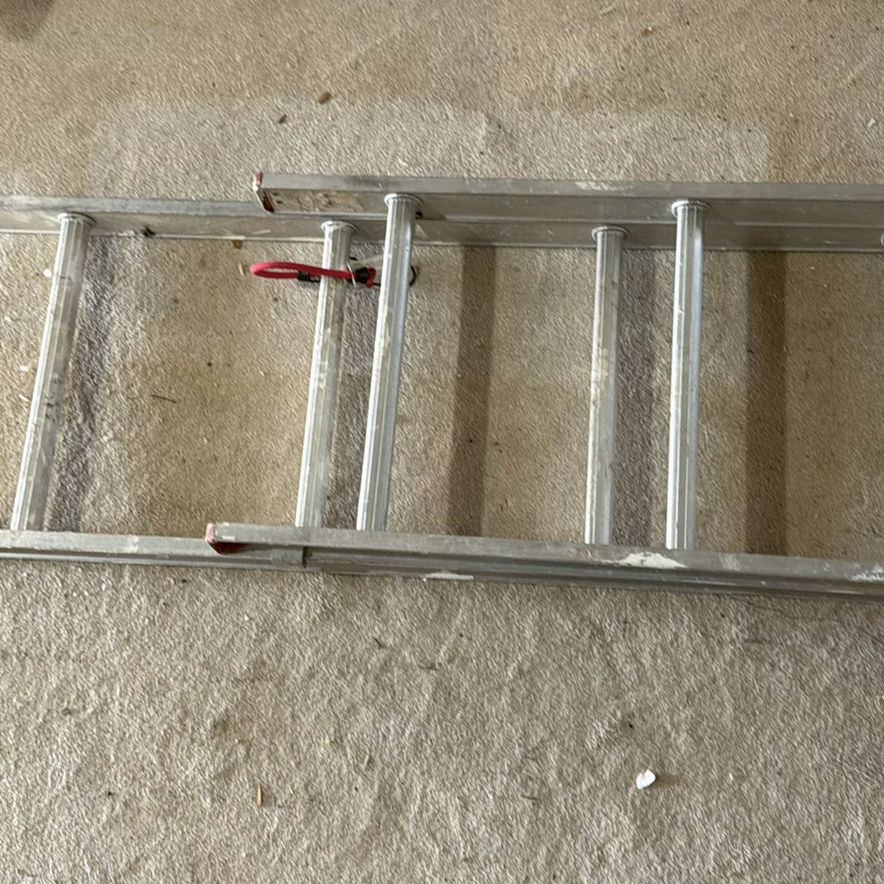 Aluminum extension ladder and red folding step stool - image 4 of 6