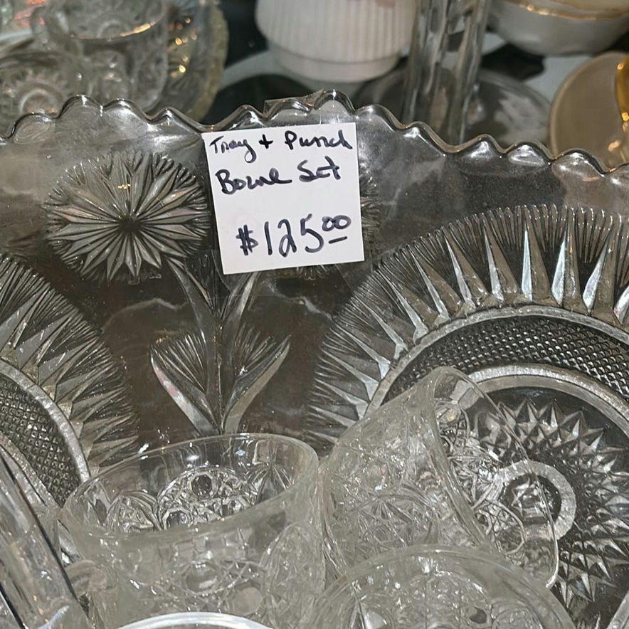 Crystal Punch Bowl Set with Matching Glassware and Serving Tray - image 3 of 6