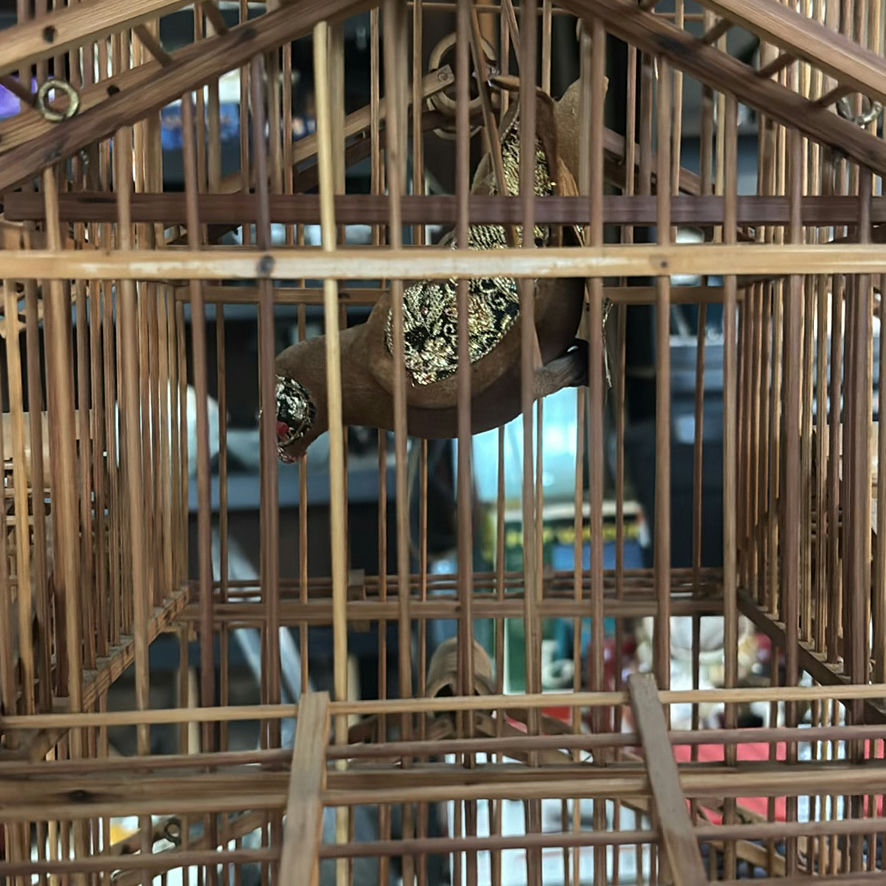 Tall multi-level wooden bird cage set - image 2 of 5