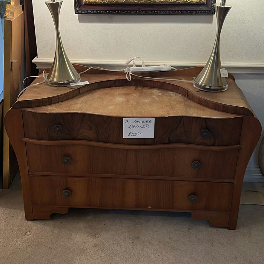 Three-Drawer Wooden Dresser with 2 Brass Lamps - image 2 of 5
