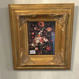 Framed floral still life prints, vintage carriage scenes, and a round wall clock - thumbnail 2 of 6