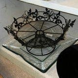 Black wire fruit basket with butterfly motif and round black glass plate - thumbnail 3 of 4