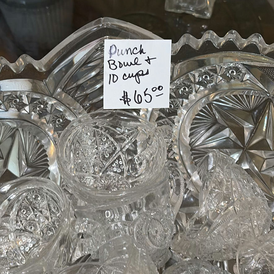 Crystal punch bowl with ten cups - image 4 of 5