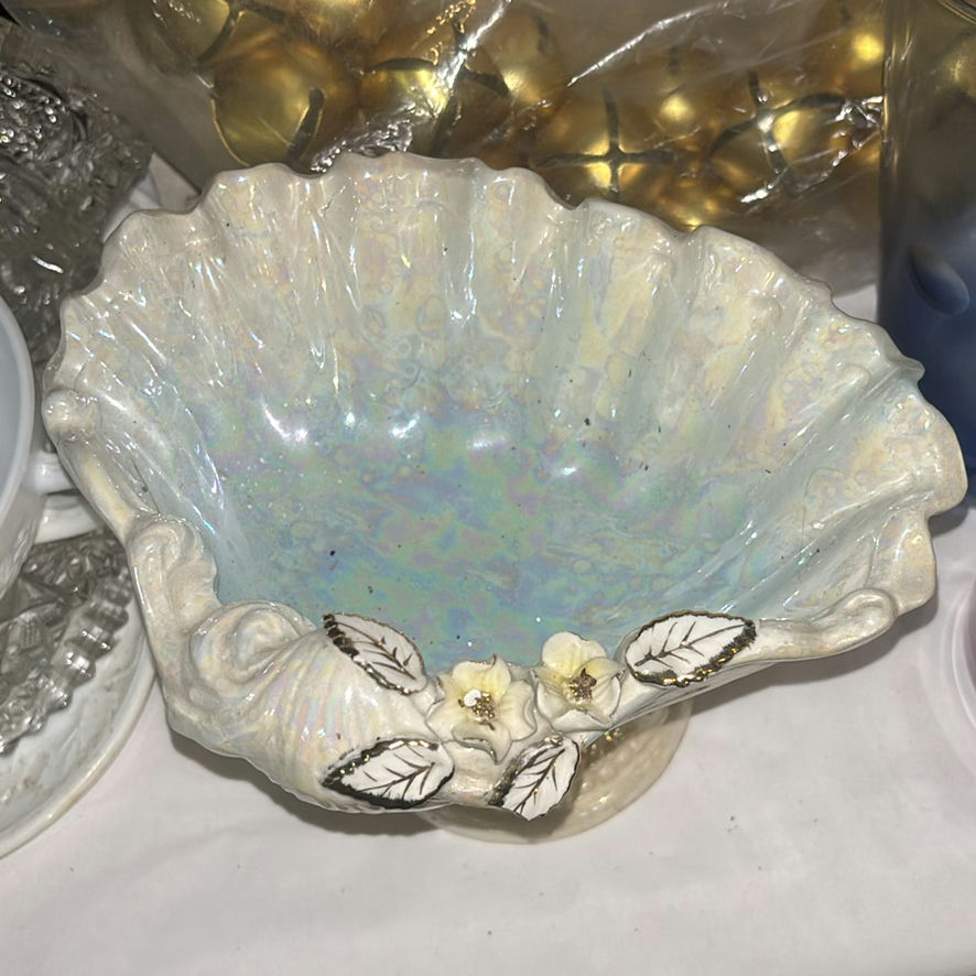 Assorted decorative glassware, ceramics, and a gold bell wreath - image 4 of 6