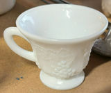 Casserole dish with lid, embossed glass mugs, grape-relief cup, diamond-pattern vase, and ornate framed tile art - thumbnail 8 of 9