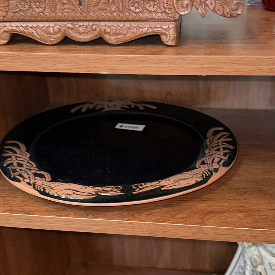 Wooden Display Shelf with Framed Art and Vintage Ceramics - image 8 of 17