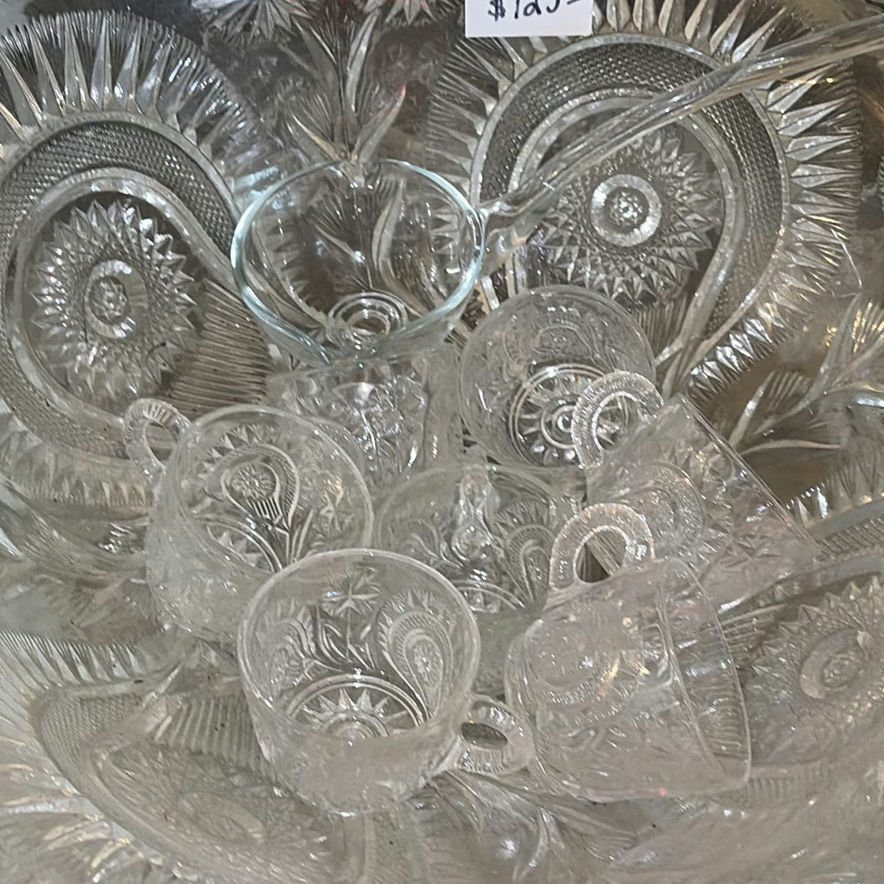 Crystal punch bowl set with pedestal and matching cups - image 4 of 7
