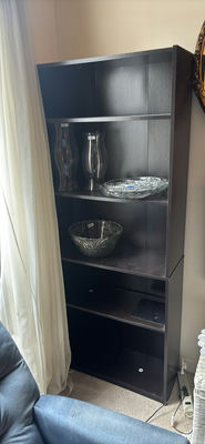 Tall black bookshelf with glassware - Image 1 of 3