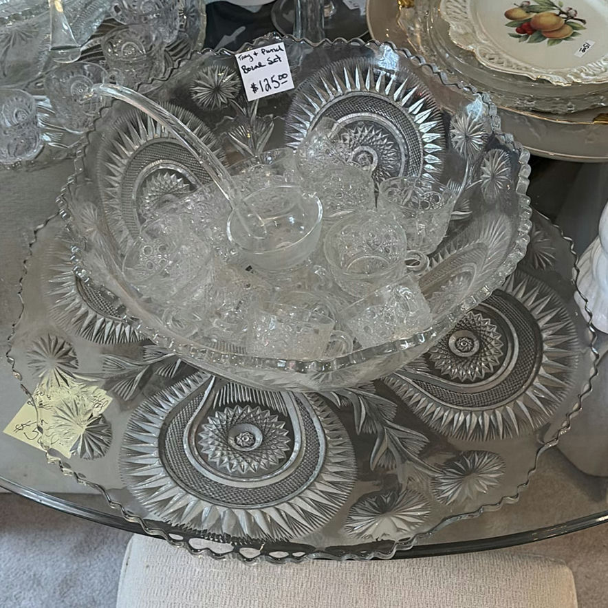 Crystal Punch Bowl Set with Matching Glassware and Serving Tray - image 1 of 6