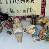 Assorted decorative shelf items: glassware, ceramics, sign and cork figurines - thumbnail 5 of 6